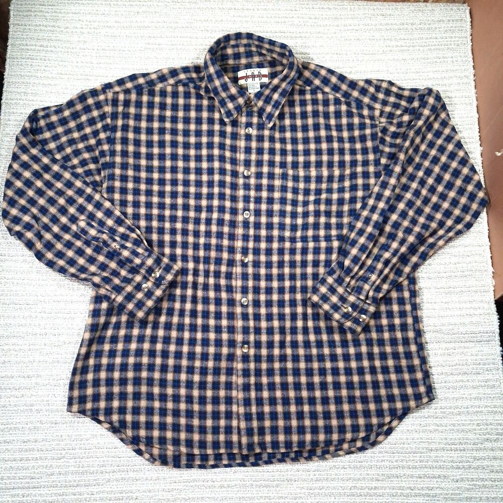 Studio J.A.B. Mens XL Flannel Shirt Wool Blend Plaid Long Sleeve Button Down Y2K